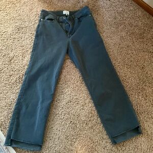 cropped raw hem bluish green pant